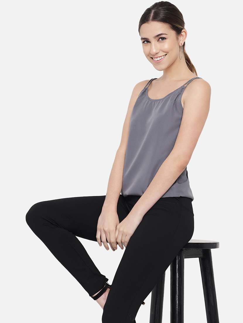 women solid shoulder strap regular top - 21880891 -  Zoom Image - 0