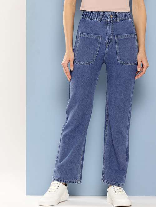 women solid high rise straight fit jean - 21880961 - Standard Image - 0