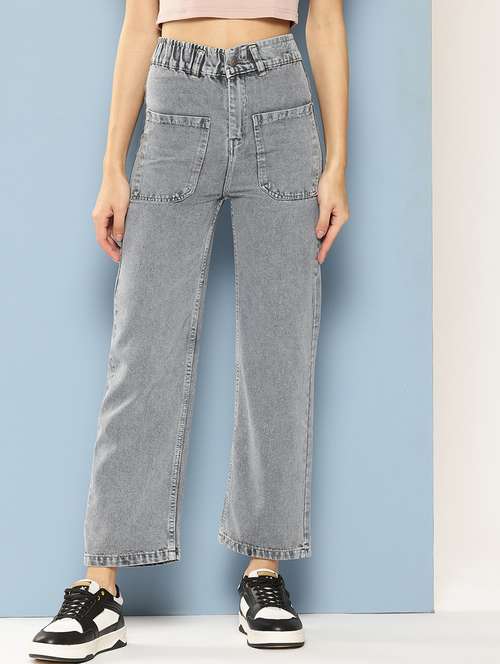 women solid high rise straight fit jean - 21880962 - Standard Image - 0