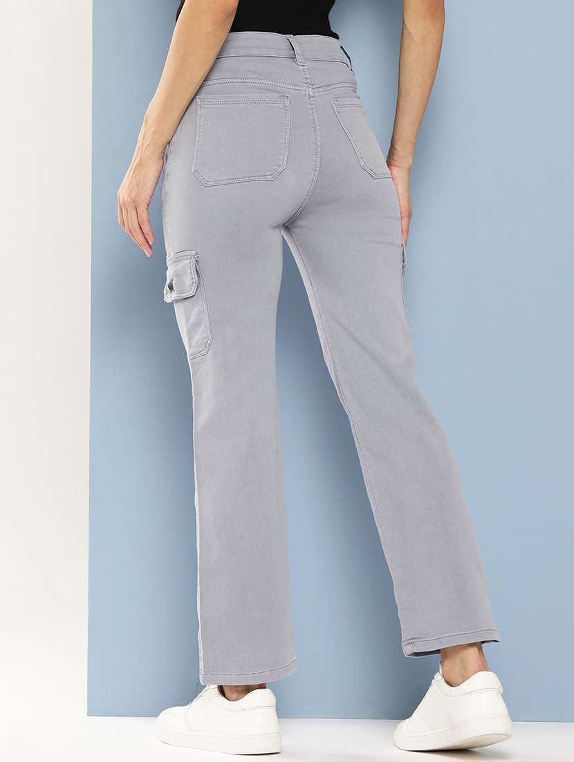 women solid mid rise denim cargo - 21880973 - Standard Image - 2