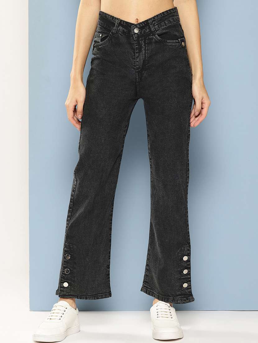 women solid high rise bootcut jean