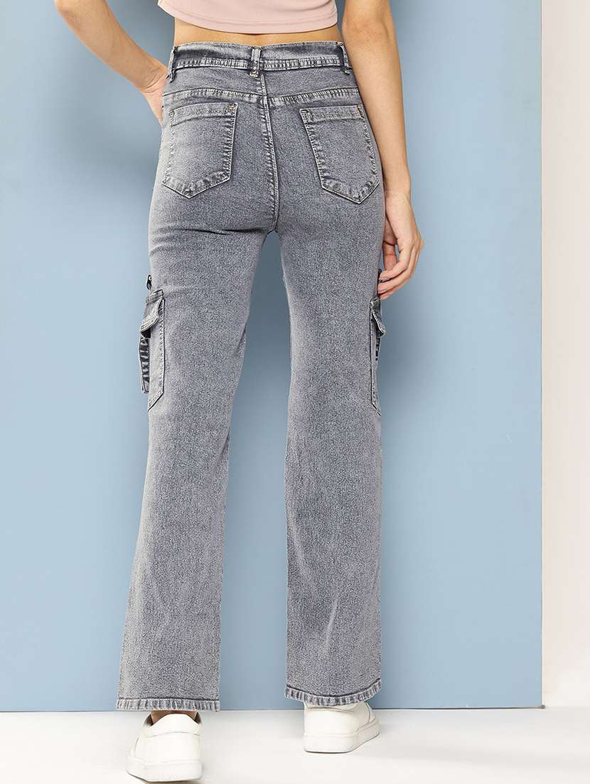 women solid high rise denim cargo - 21881003 -  Standard Image - 2