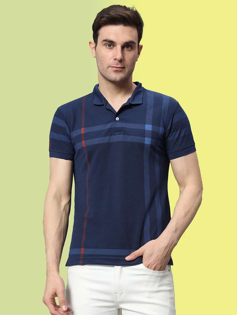 men checked short sleeve regular fit polo t-shirt