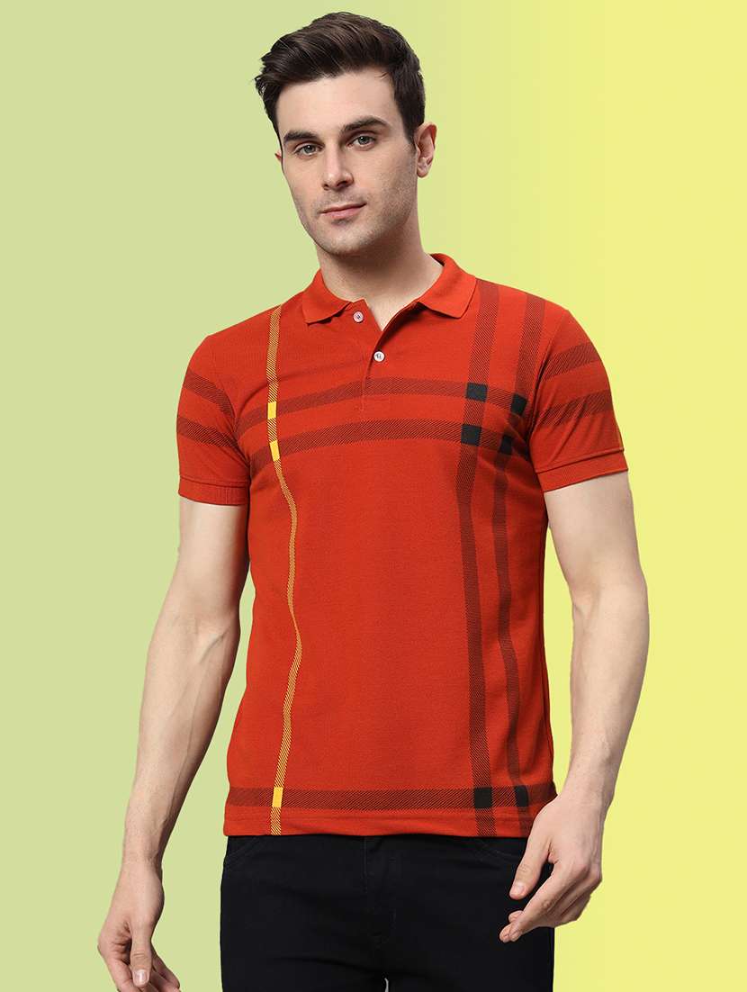 men checked short sleeve regular fit polo t-shirt