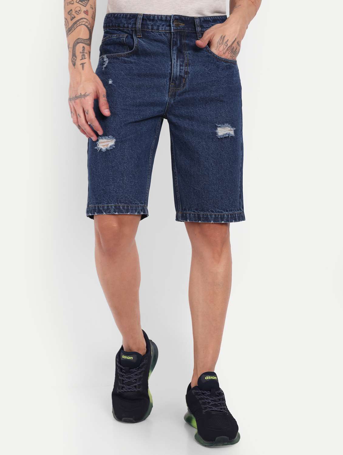 men distressed mid rise shorts