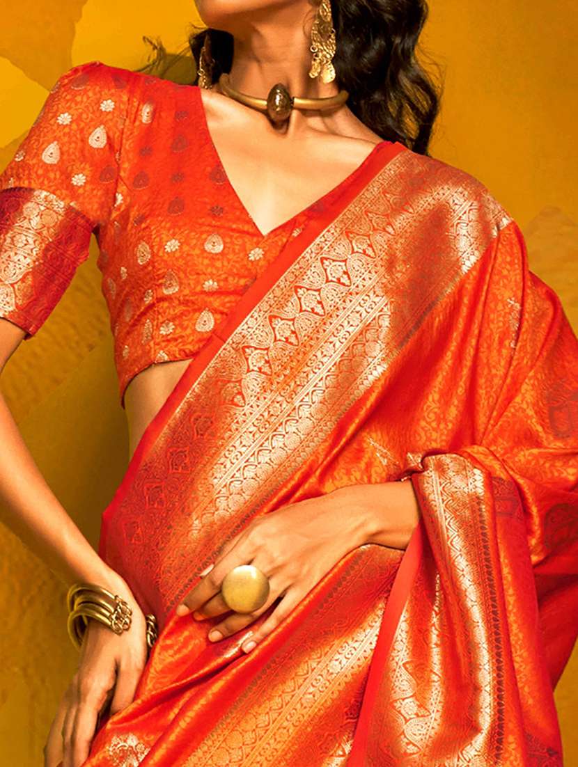women orange banarasi saree with blouse - 21881127 - Standard Image - 2