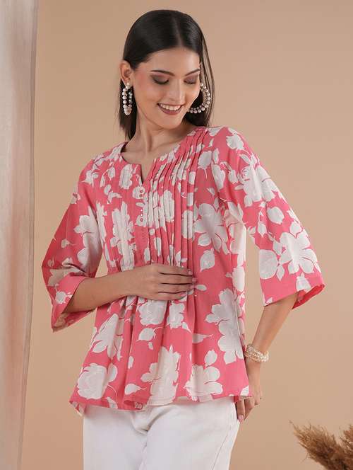 women printed notch neck a-line top - 21881132 -  Standard Image - 0