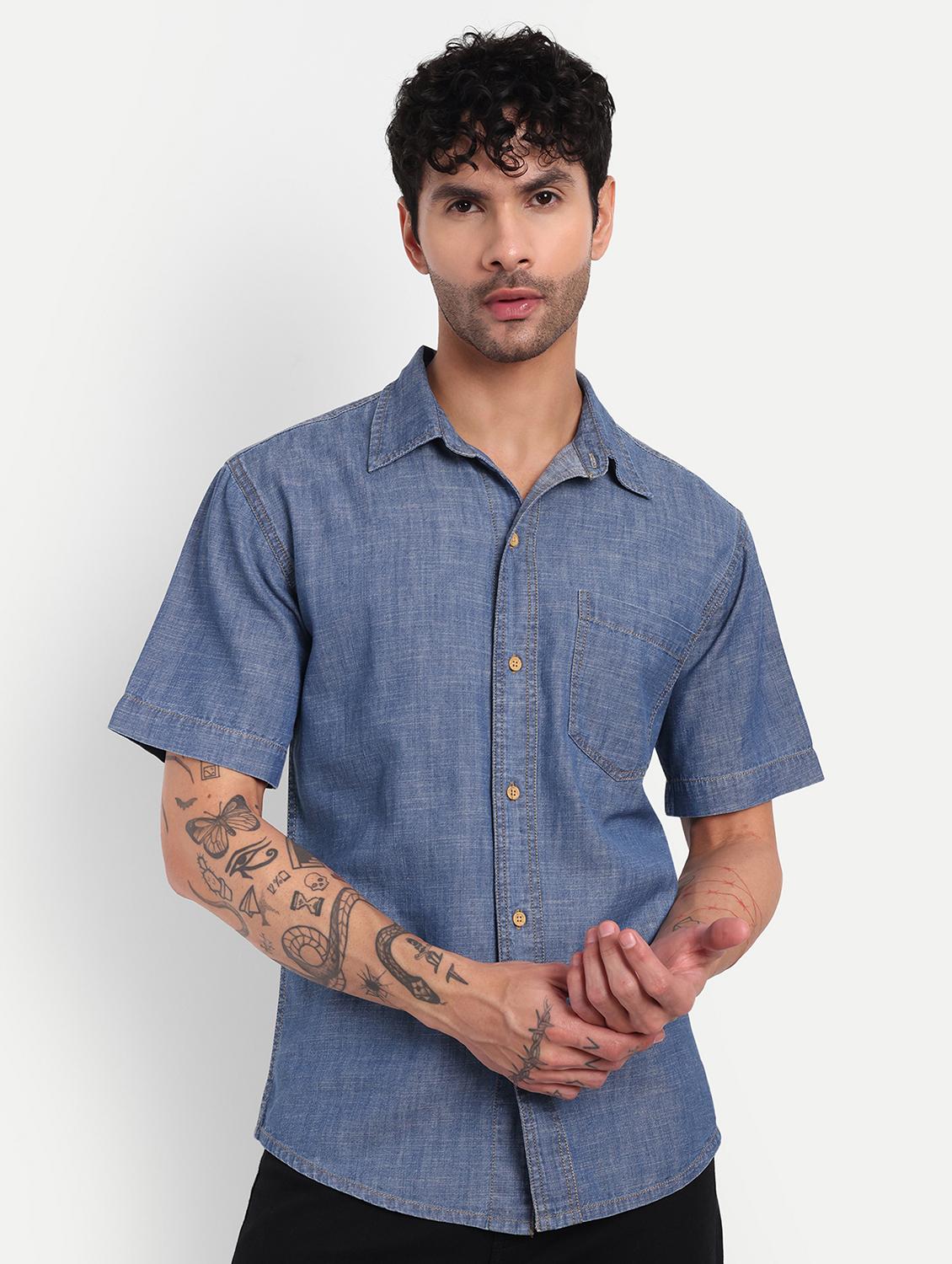 men solid short sleeve regular fit casual shirt - 21881137 - Zoom Image - 0