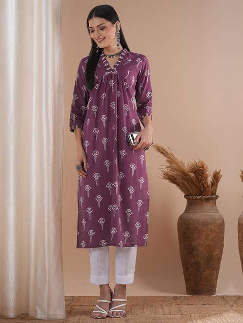 women three quarter sleeve a-line kurta - 21881146 - Standard Image - 0