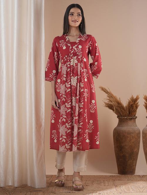 women three quarter sleeve a-line kurta - 21881153 - Standard Image - 0