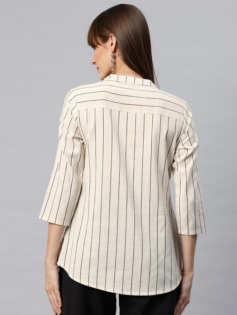 women striped three quarter sleeves regular top - 21881196 - Standard Image - 2