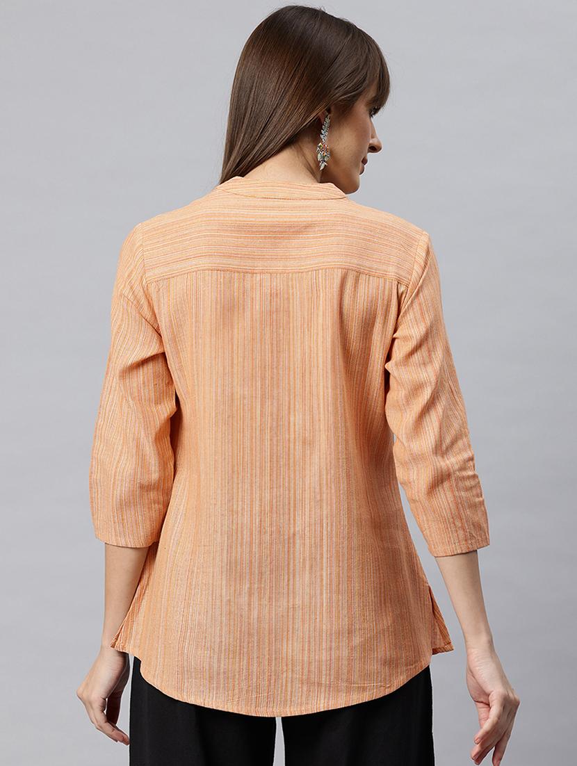 women striped three quarter sleeves regular top - 21881197 - Standard Image - 2