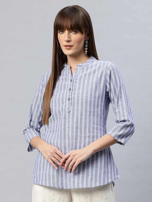 women striped three quarter sleeves regular top - 21881198 - Standard Image - 0