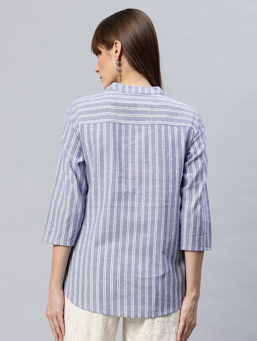 women striped three quarter sleeves regular top - 21881198 - Standard Image - 2