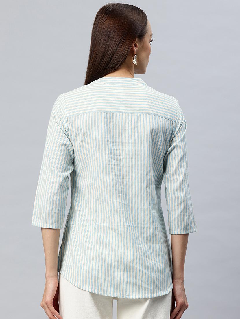 women striped three quarter sleeves regular top - 21881199 - Standard Image - 2