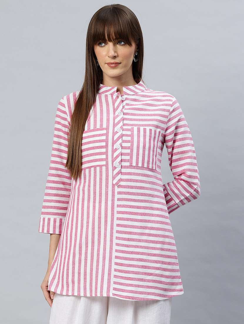 women striped three quarter sleeves a-line top