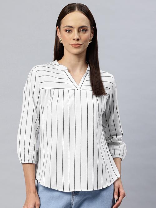 women striped mandarin neck regular top - 21881203 -  Standard Image - 0