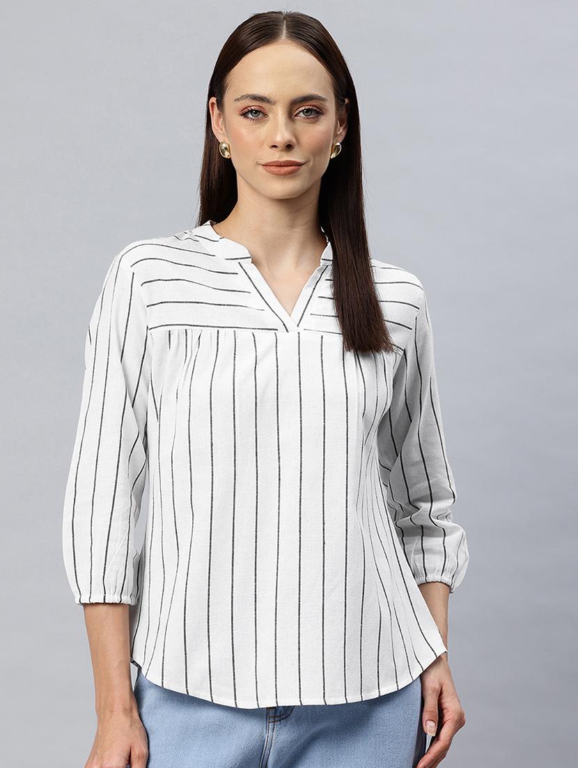 women striped mandarin neck regular top - 21881203 -  Zoom Image - 0