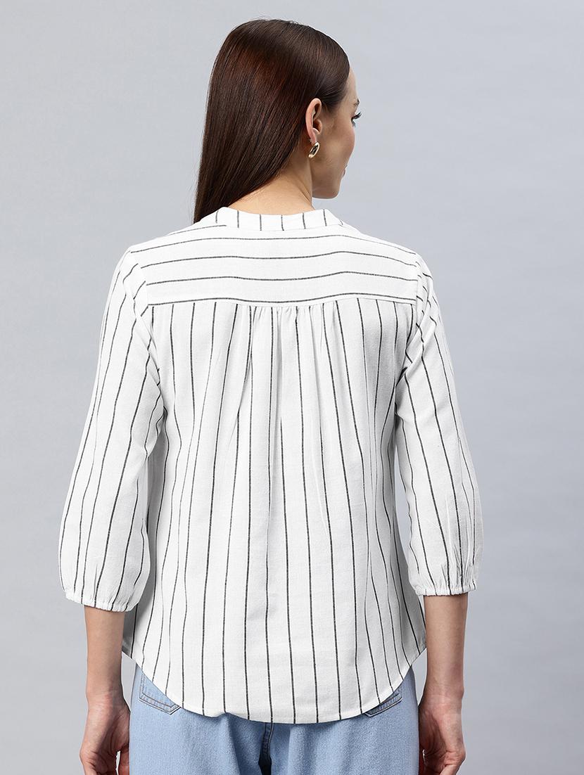 women striped mandarin neck regular top - 21881203 - Standard Image - 2
