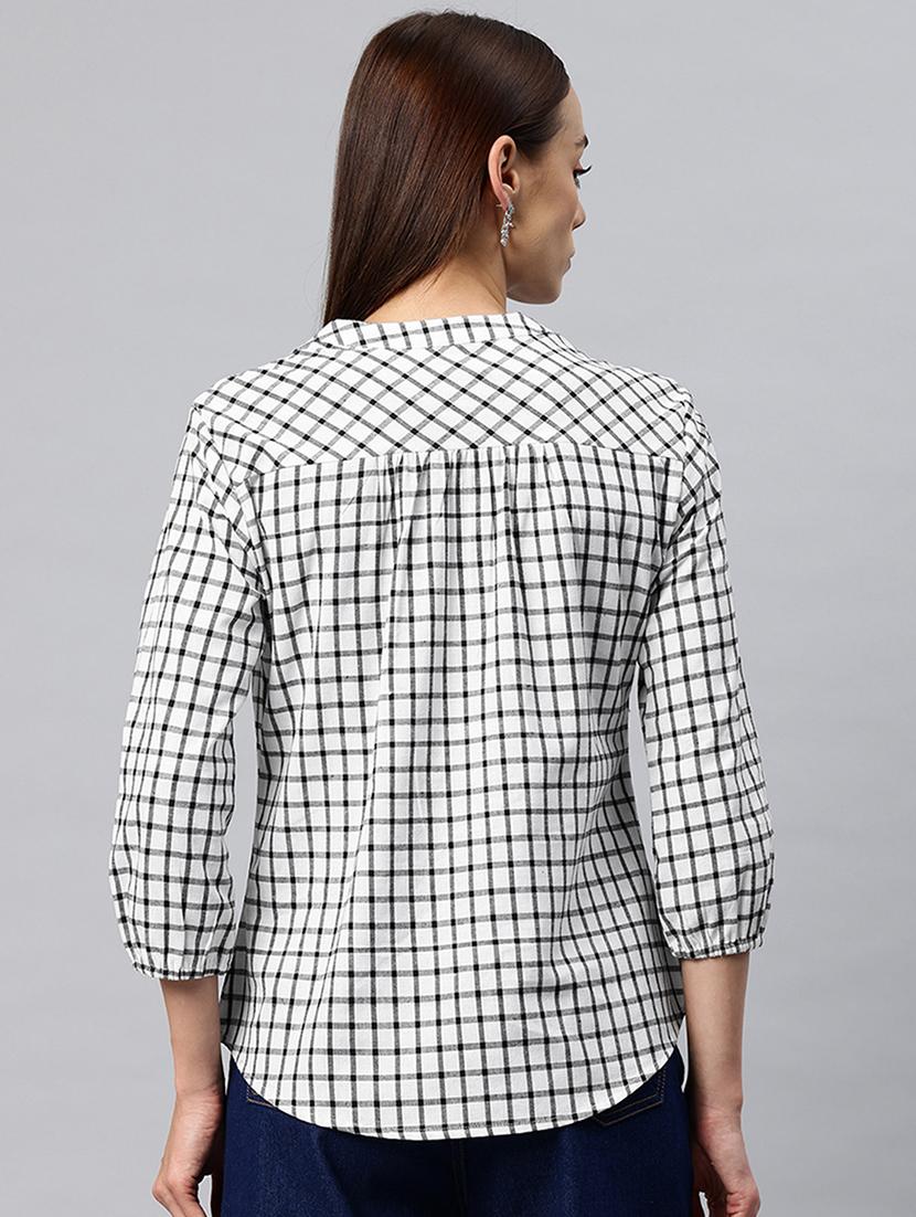 women checkered mandarin neck regular top - 21881206 - Standard Image - 2