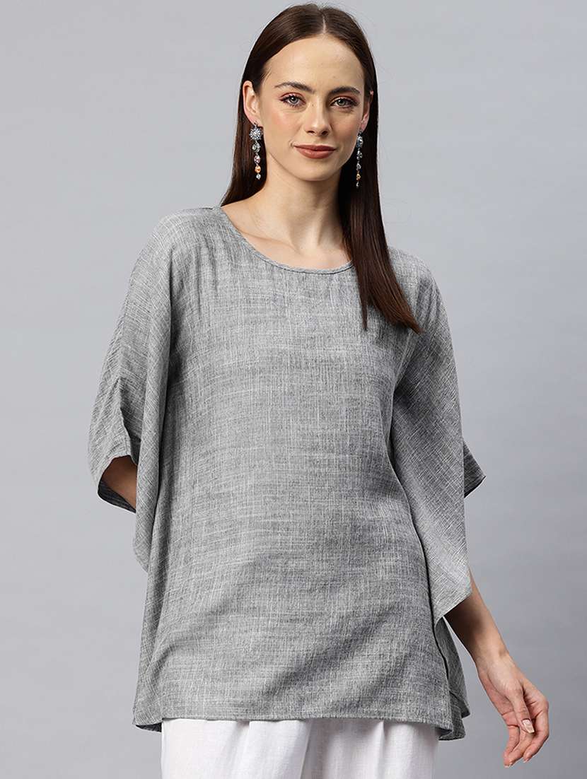 women solid round neck kaftan top