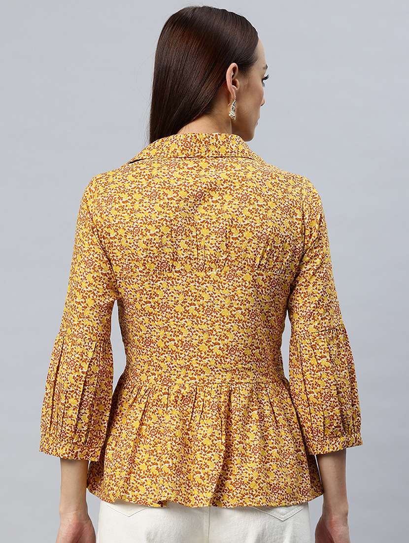 women printed puff sleeves peplum top - 21881218 - Standard Image - 2