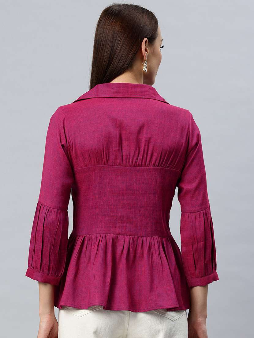women solid puff sleeves peplum top - 21881219 -  Standard Image - 2