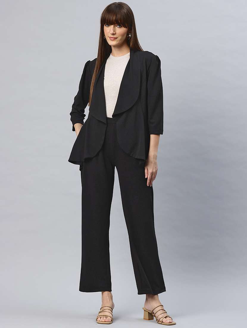 women black solid jacket & trouser co-ord set