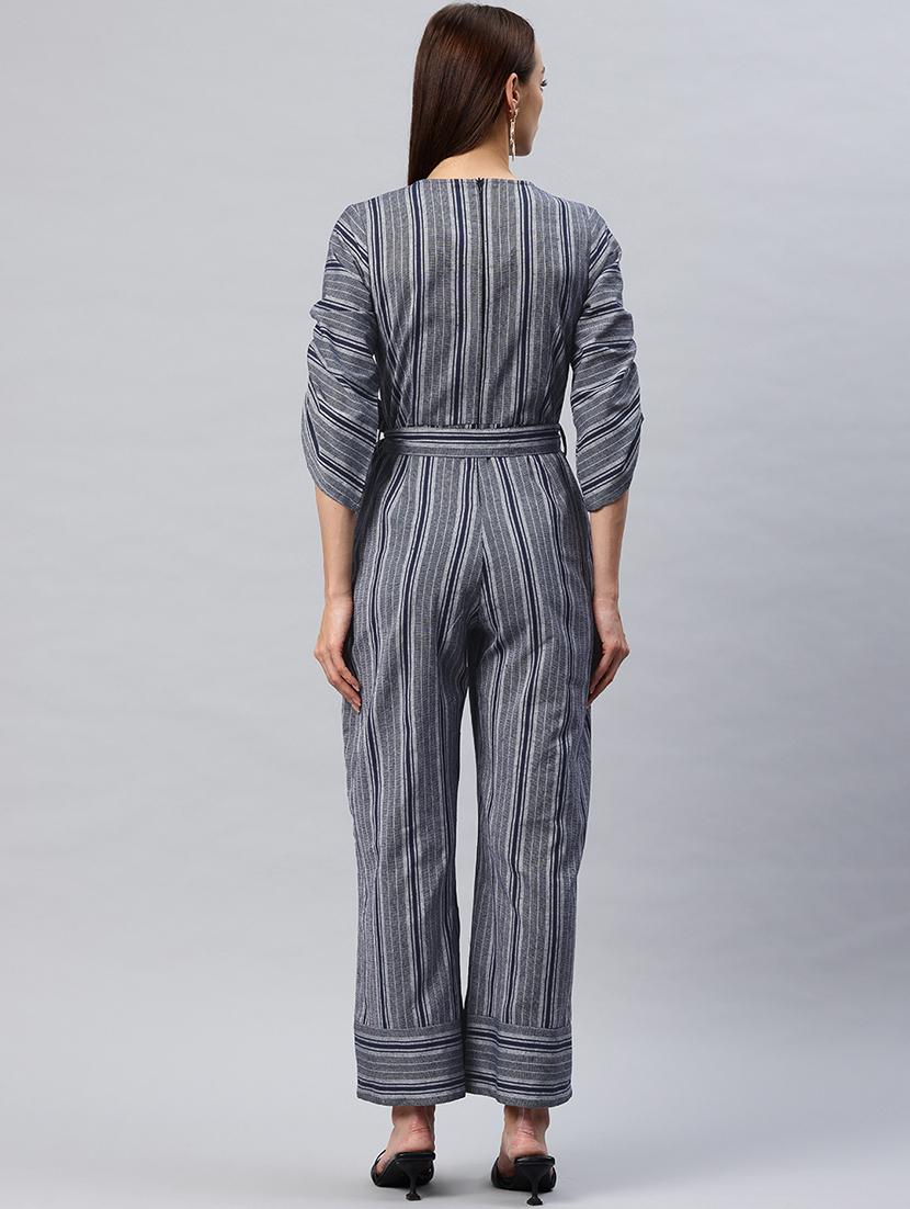 women striped overlap neck full length jumpsuit - 21881251 - Standard Image - 2