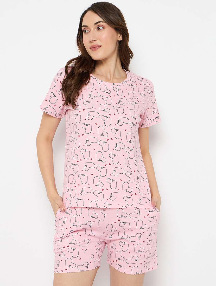 women printed nightwear shorts set