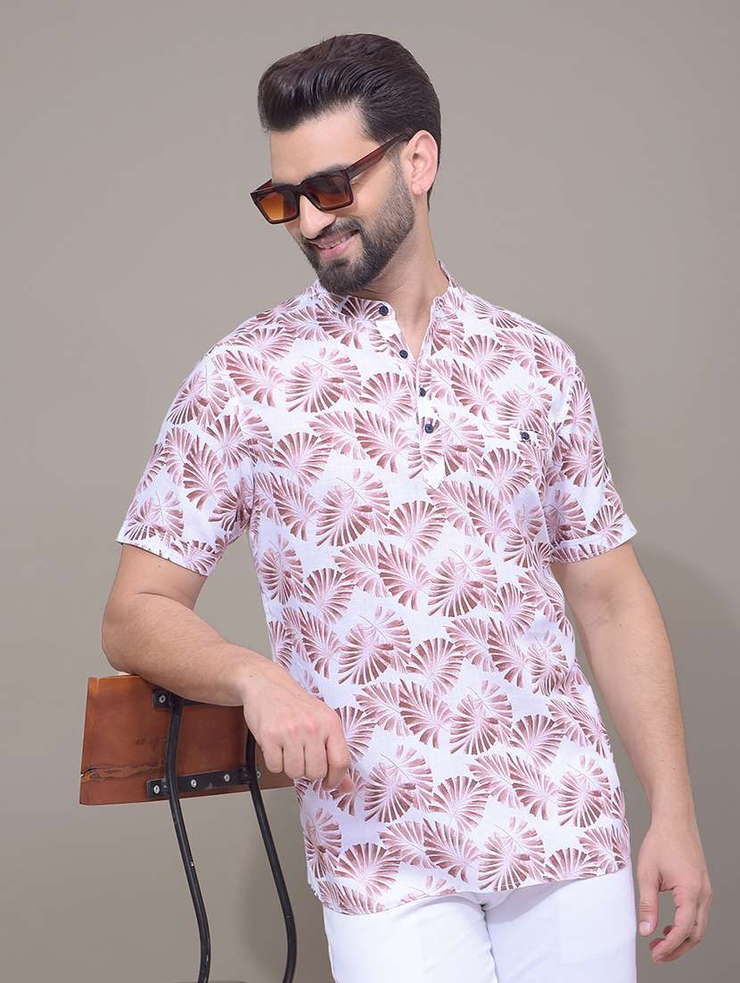 men printed short sleeve short kurta