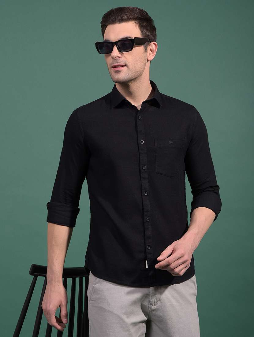 men solid long sleeve slim fit casual shirt