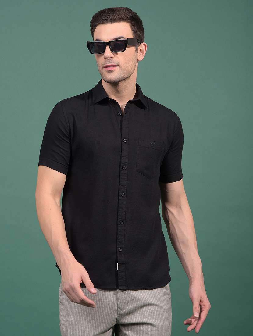 men solid short sleeve slim fit casual shirt