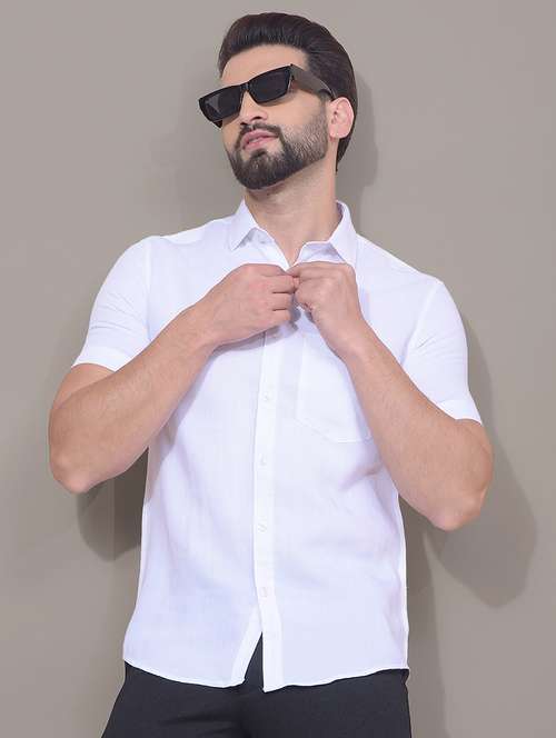 men solid short sleeve slim fit casual shirt - 21881290 -  Standard Image - 0