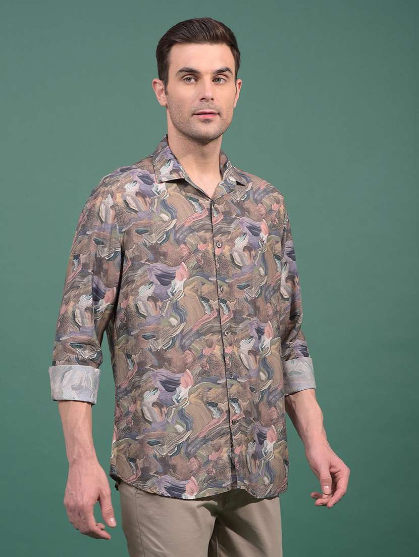 men abstract long sleeve slim fit casual shirt - 21881301 - Standard Image - 2