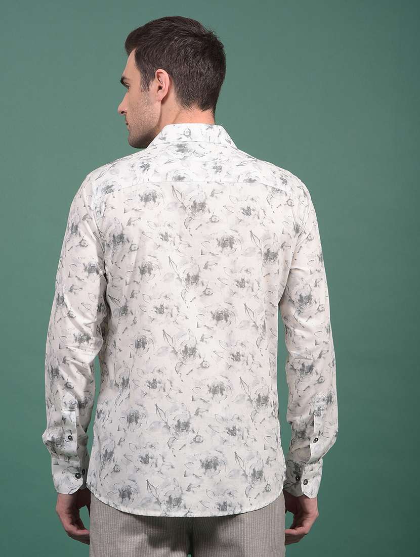 Men Floral Long Sleeve Slim Fit Casual Shirt
