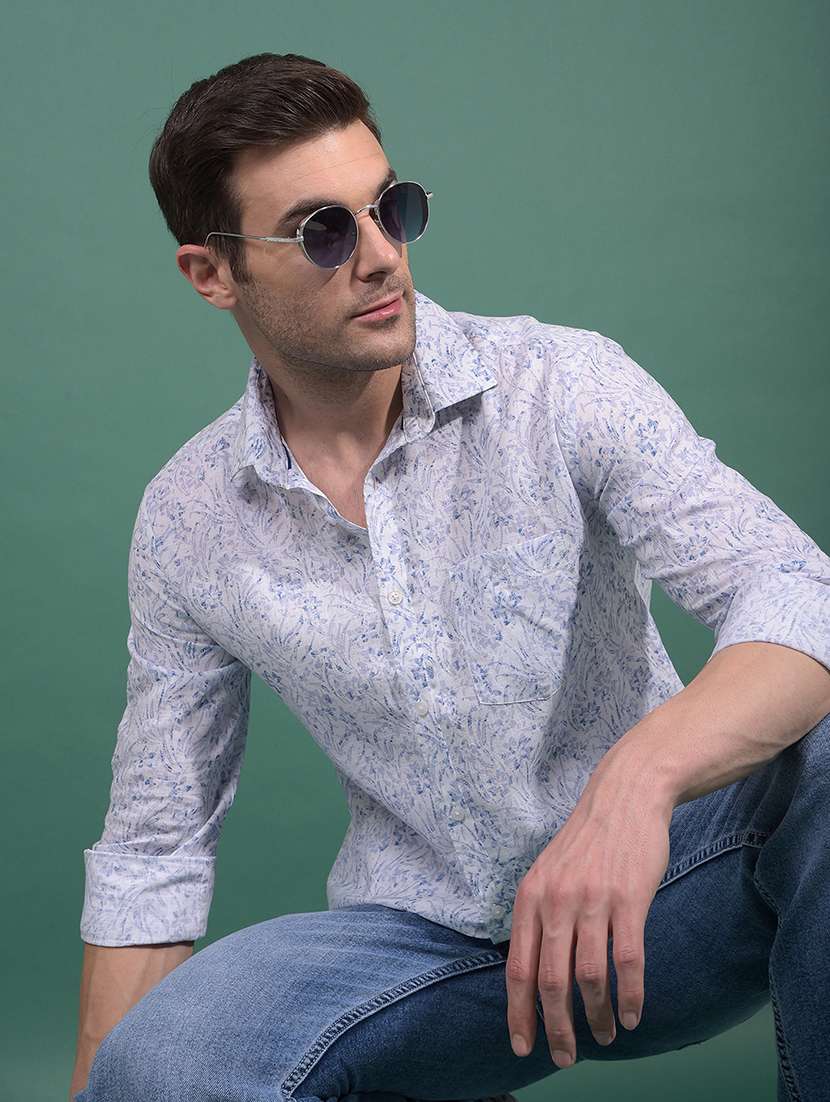 men printed long sleeve slim fit casual shirt
