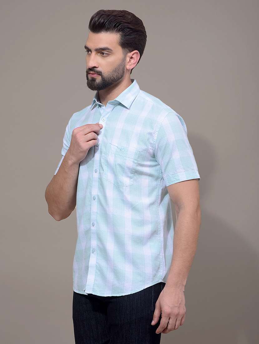 men checkered short sleeve slim fit casual shirt - 21881346 -  Standard Image - 2