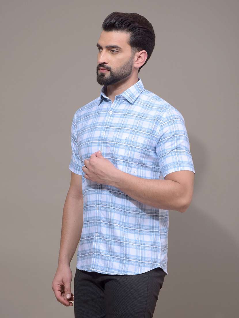men checkered short sleeve slim fit casual shirt - 21881347 -  Standard Image - 2