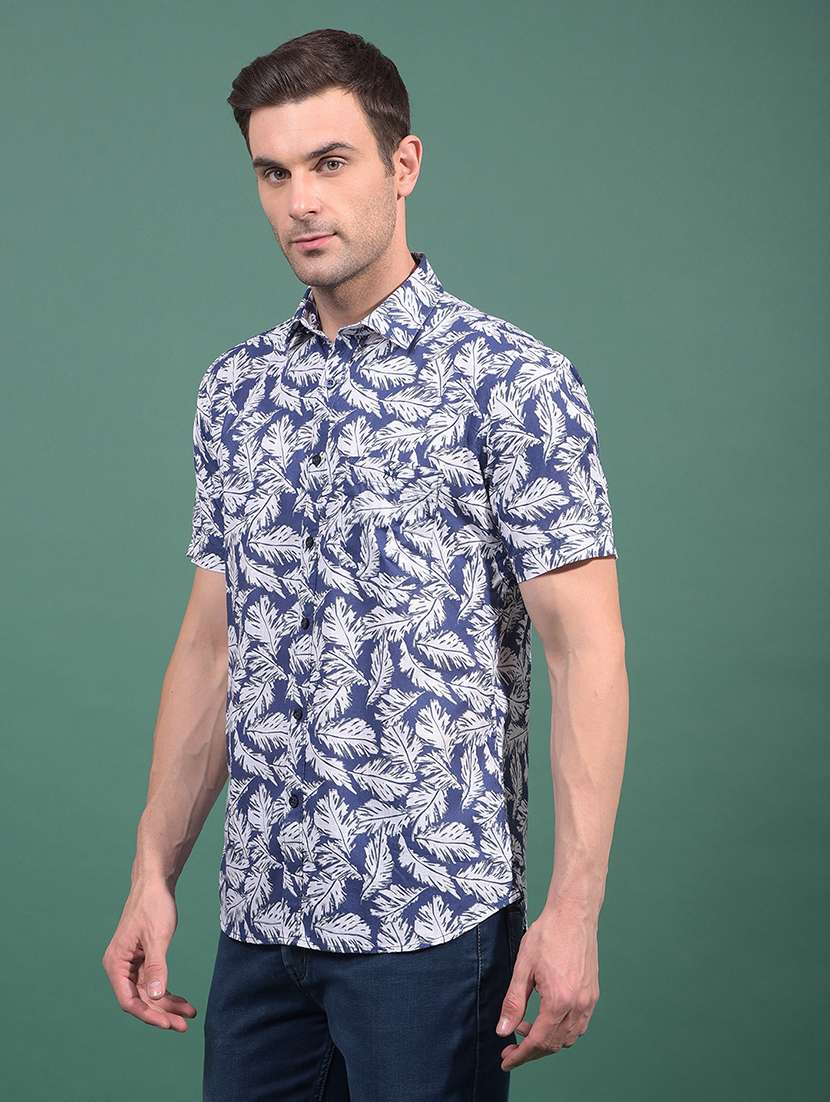 men printed short sleeve slim fit casual shirt - 21881353 -  Standard Image - 2