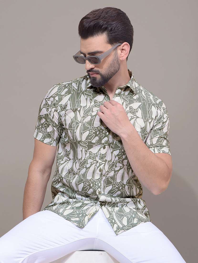 men printed short sleeve slim fit casual shirt
