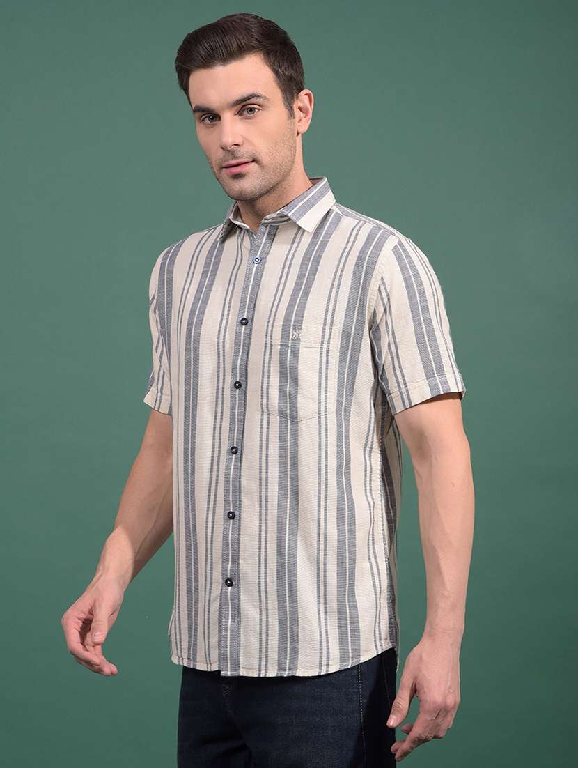 men striped short sleeve slim fit casual shirt - 21881366 -  Standard Image - 2