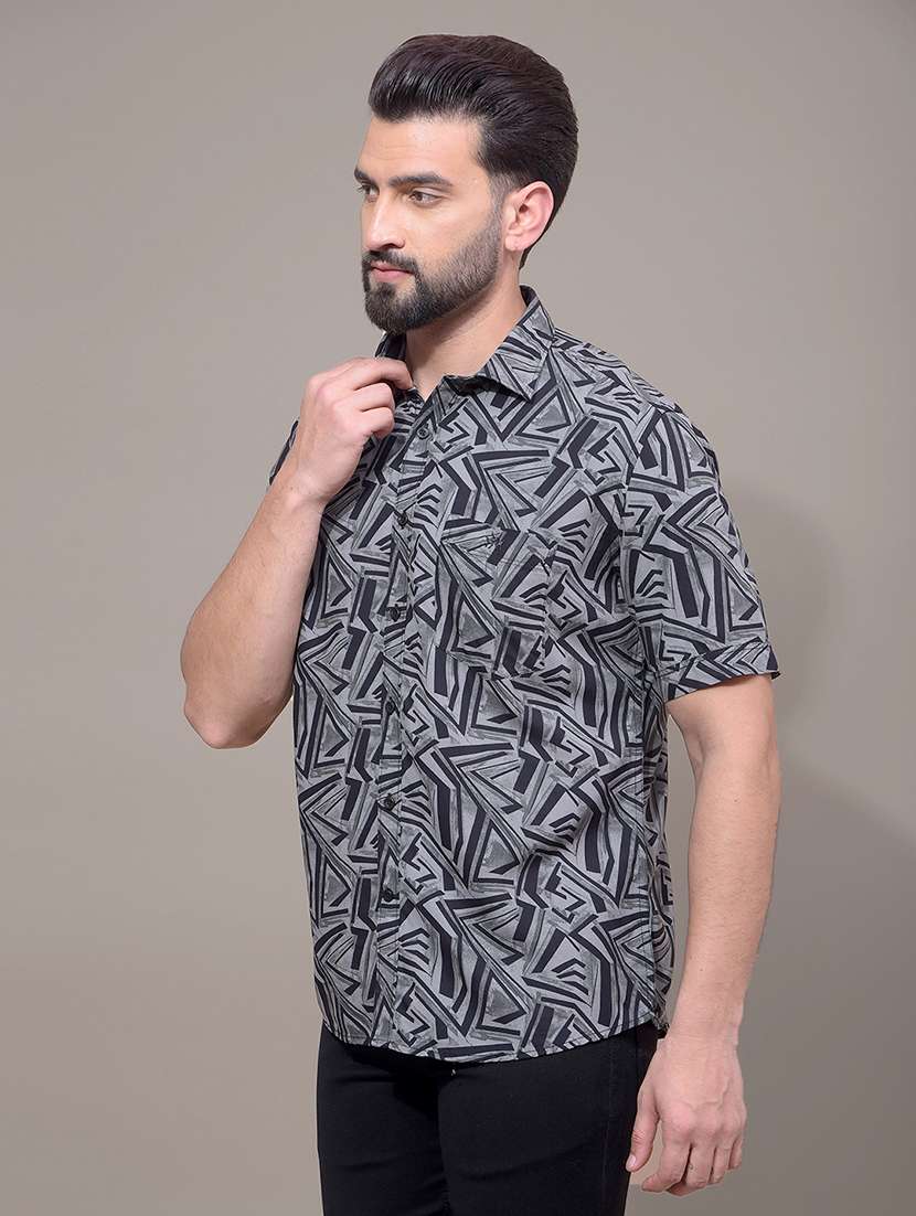 men printed short sleeve slim fit casual shirt - 21881369 -  Standard Image - 2