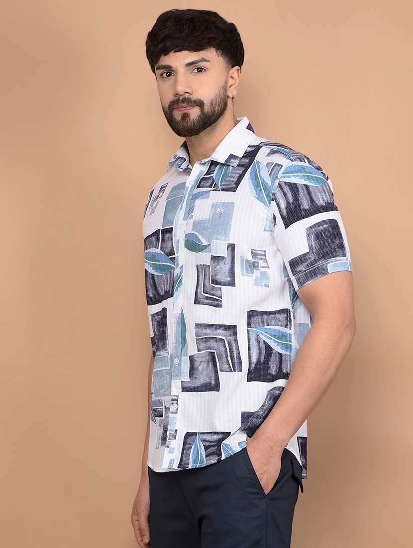 men printed short sleeve slim fit casual shirt - 21881375 -  Standard Image - 2
