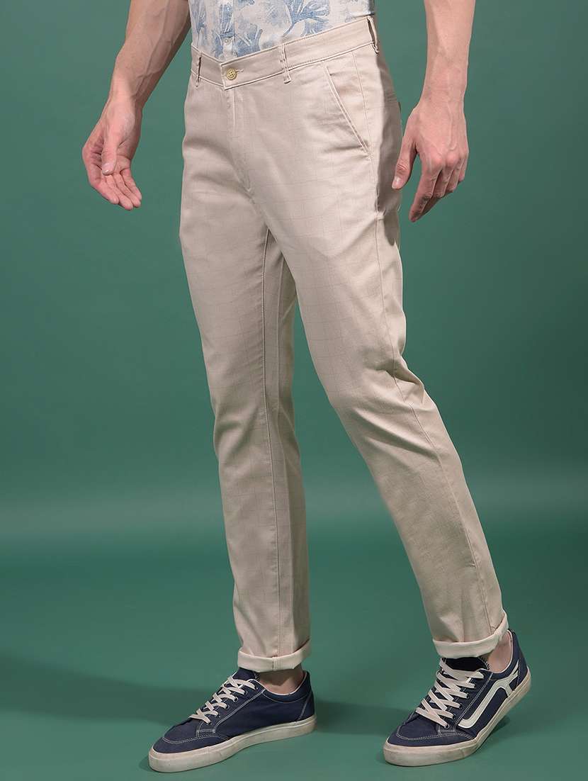 men checkered mid rise slim fit chinos casual trouser - 21881403 -  Standard Image - 2