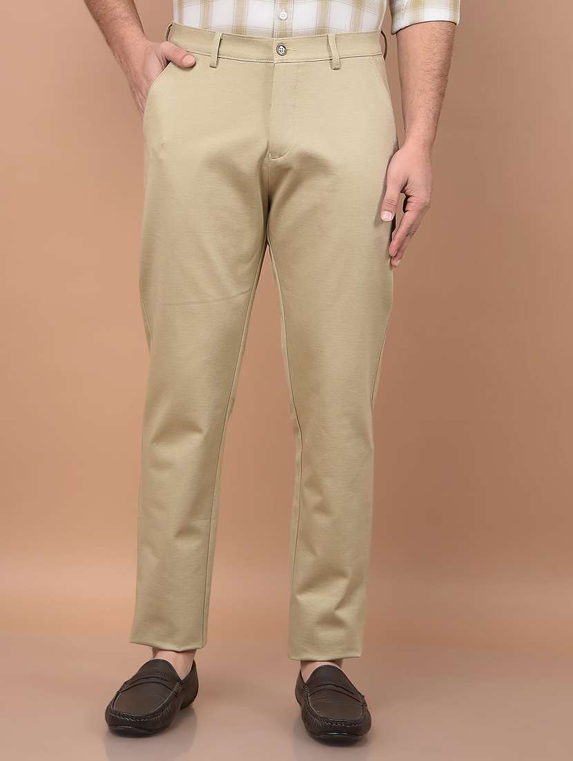 men solid mid rise regular fit chinos casual trouser