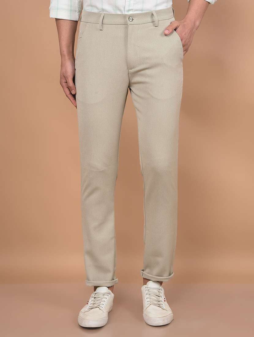 men solid mid rise slim fit chinos casual trouser