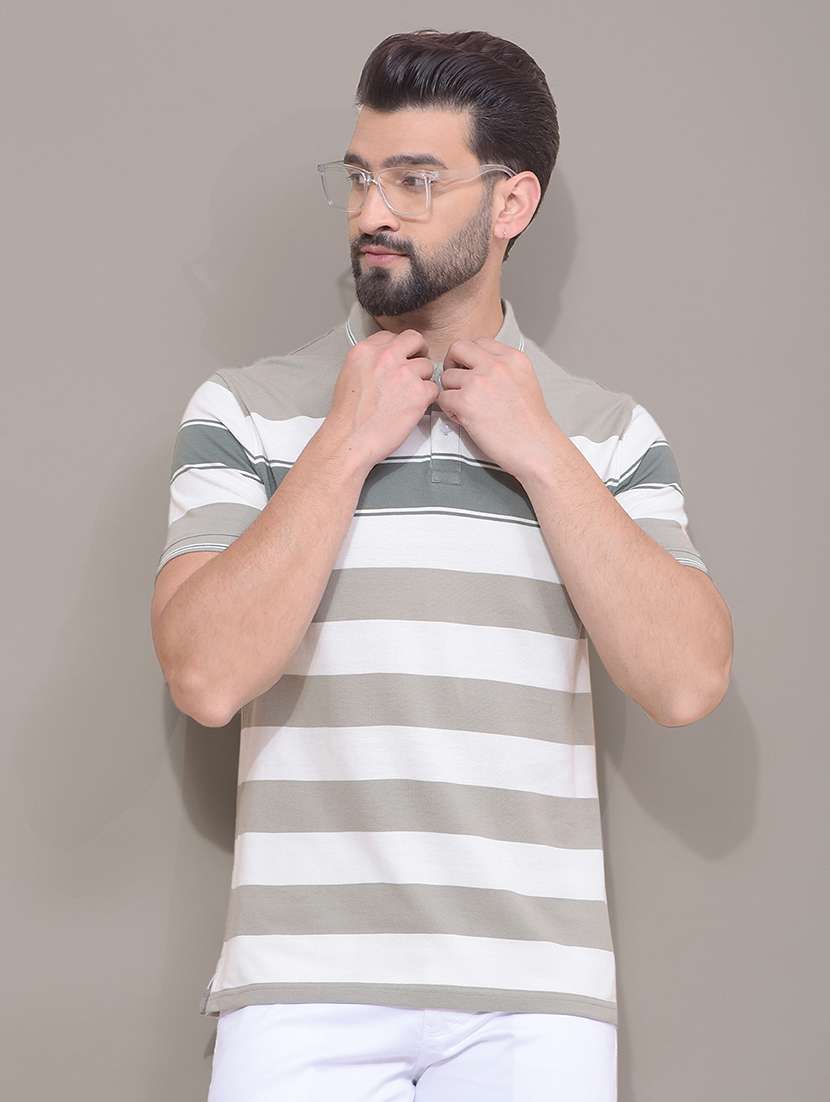 men striped short sleeve slim fit polo t-shirt