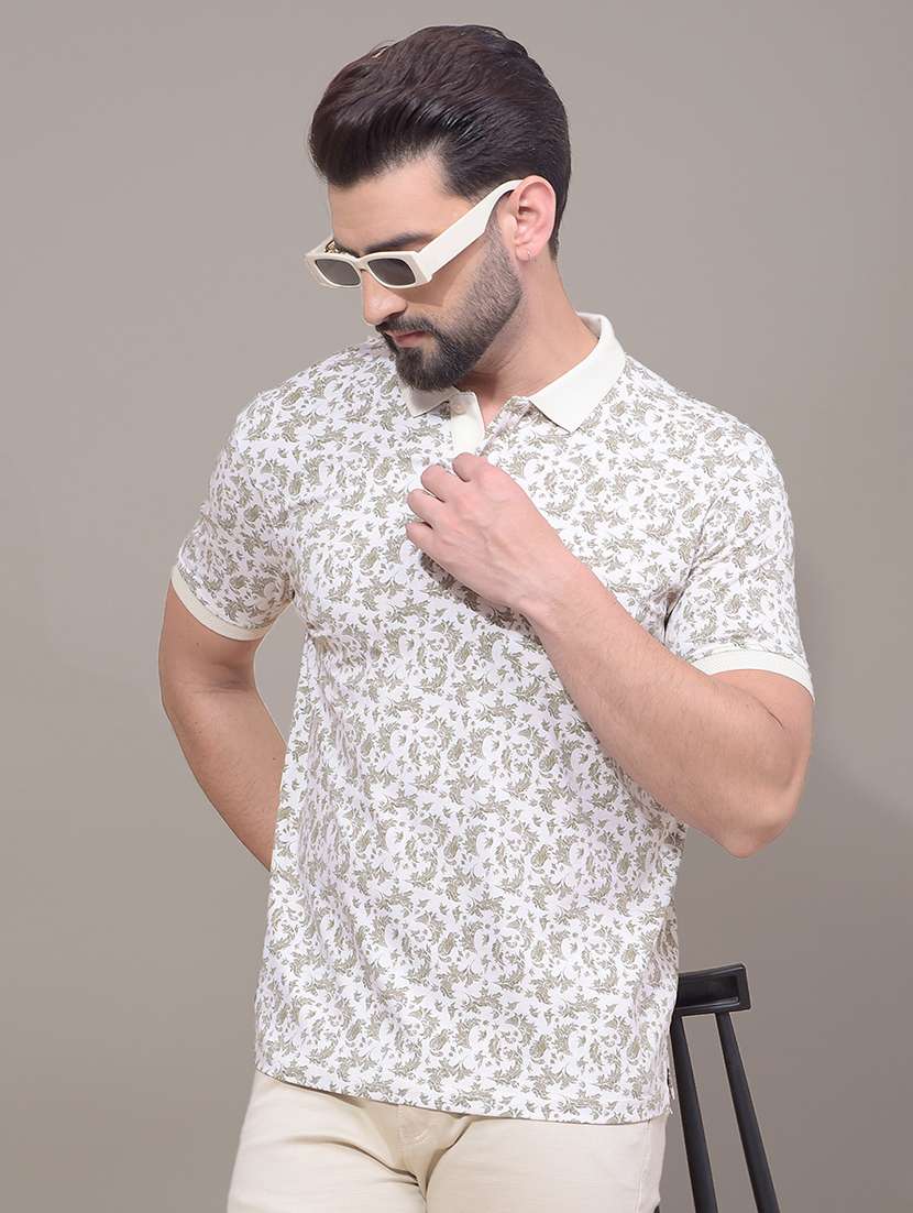 men printed short sleeve slim fit polo t-shirt