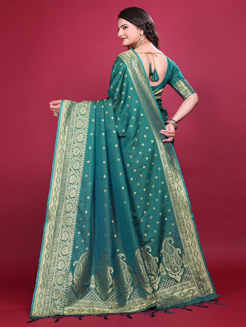 women teal self design banarasi saree with blouse - 21881498 - Standard Image - 2